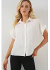 Çizgili Kısa Kol Gömlek 20327 - Beyaz