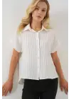 Çizgili Kısa Kol Gömlek 20327 - Beyaz