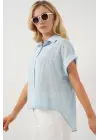 Çizgili Kısa Kol Gömlek 20327 - Mavi