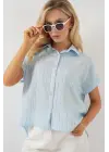Çizgili Kısa Kol Gömlek 20327 - Mavi