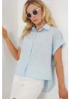 Çizgili Kısa Kol Gömlek 20327 - Mavi