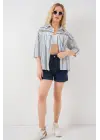 Çizgili Kısa Kol Gömlek 20344 - Lacivert