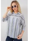Çizgili Kısa Kol Gömlek 20344 - Lacivert