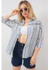 Çizgili Kısa Kol Gömlek 20344 - Lacivert