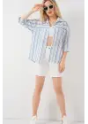 Çizgili Kısa Kol Gömlek 20344 - Mavi