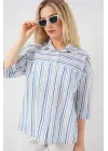 Çizgili Kısa Kol Gömlek 20344 - Mavi