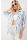 Çizgili Kısa Kol Gömlek 20344 - Mavi