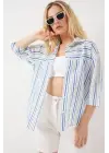 Çizgili Kısa Kol Gömlek 20344 - Mavi