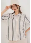 Çizgili Kısa Kol Gömlek 20345 - Bej