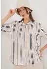 Çizgili Kısa Kol Gömlek 20345 - Bej