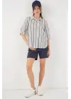 Çizgili Kısa Kol Gömlek 20345 - F.Lacivert