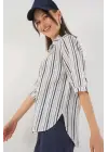 Çizgili Kısa Kol Gömlek 20345 - F.Lacivert