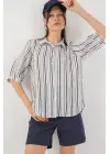 Çizgili Kısa Kol Gömlek 20345 - F.Lacivert