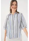 Çizgili Kısa Kol Gömlek 20345 - Lacivert