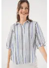 Çizgili Kısa Kol Gömlek 20345 - Lacivert