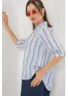 Çizgili Kısa Kol Gömlek 20345 - Mavi