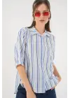 Çizgili Kısa Kol Gömlek 20345 - Mavi