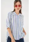 Çizgili Kısa Kol Gömlek 20345 - Mavi