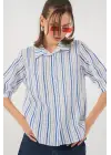 Çizgili Kısa Kol Gömlek 20345 - Mavi