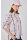 Çizgili Kısa Kol Gömlek 20345 - Pembe