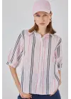 Çizgili Kısa Kol Gömlek 20345 - Pembe