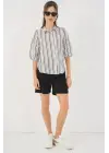 Çizgili Kısa Kol Gömlek 20345 - Siyah