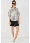 Çizgili Kısa Kol Gömlek 20345 - Siyah