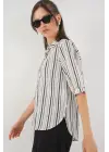 Çizgili Kısa Kol Gömlek 20345 - Siyah