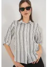Çizgili Kısa Kol Gömlek 20345 - Siyah