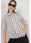 Çizgili Kısa Kol Gömlek 20345 - Siyah