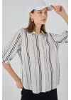 Çizgili Kısa Kol Gömlek 20345 - Taş