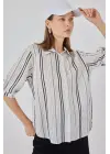 Çizgili Kısa Kol Gömlek 20345 - Taş