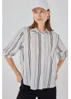 Çizgili Kısa Kol Gömlek 20345 - Taş