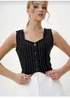 Çizgili krep düğmeli yelek siyah s3395