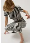 Çizgili Midi Dokulu Etek