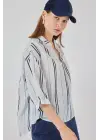 Çizgili Oversize Bluz 967 - Açık Mavi