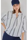 Çizgili Oversize Bluz 967 - Açık Mavi