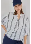 Çizgili Oversize Bluz 967 - Açık Mavi