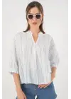 Çizgili Oversize Bluz 967 - A.Mavi