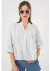 Çizgili Oversize Bluz 967 - A.Mavi