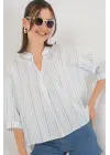 Çizgili Oversize Bluz 967 - A.Mavi