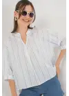 Çizgili Oversize Bluz 967 - A.Mavi