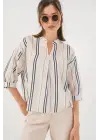 Çizgili Oversize Bluz 967 - Bej