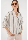 Çizgili Oversize Bluz 967 - Bej