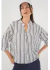 Çizgili Oversize Bluz 967 - F.Lacivert