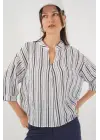 Çizgili Oversize Bluz 967 - F.Lacivert