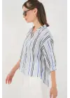 Çizgili Oversize Bluz 967 - Lacivert