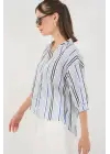 Çizgili Oversize Bluz 967 - Lacivert