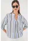 Çizgili Oversize Bluz 967 - Lacivert