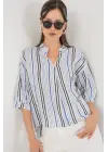 Çizgili Oversize Bluz 967 - Lacivert